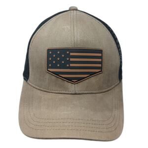 Capture Trucker Hat Brown Black One Size American Flag Patch Mesh Snapback